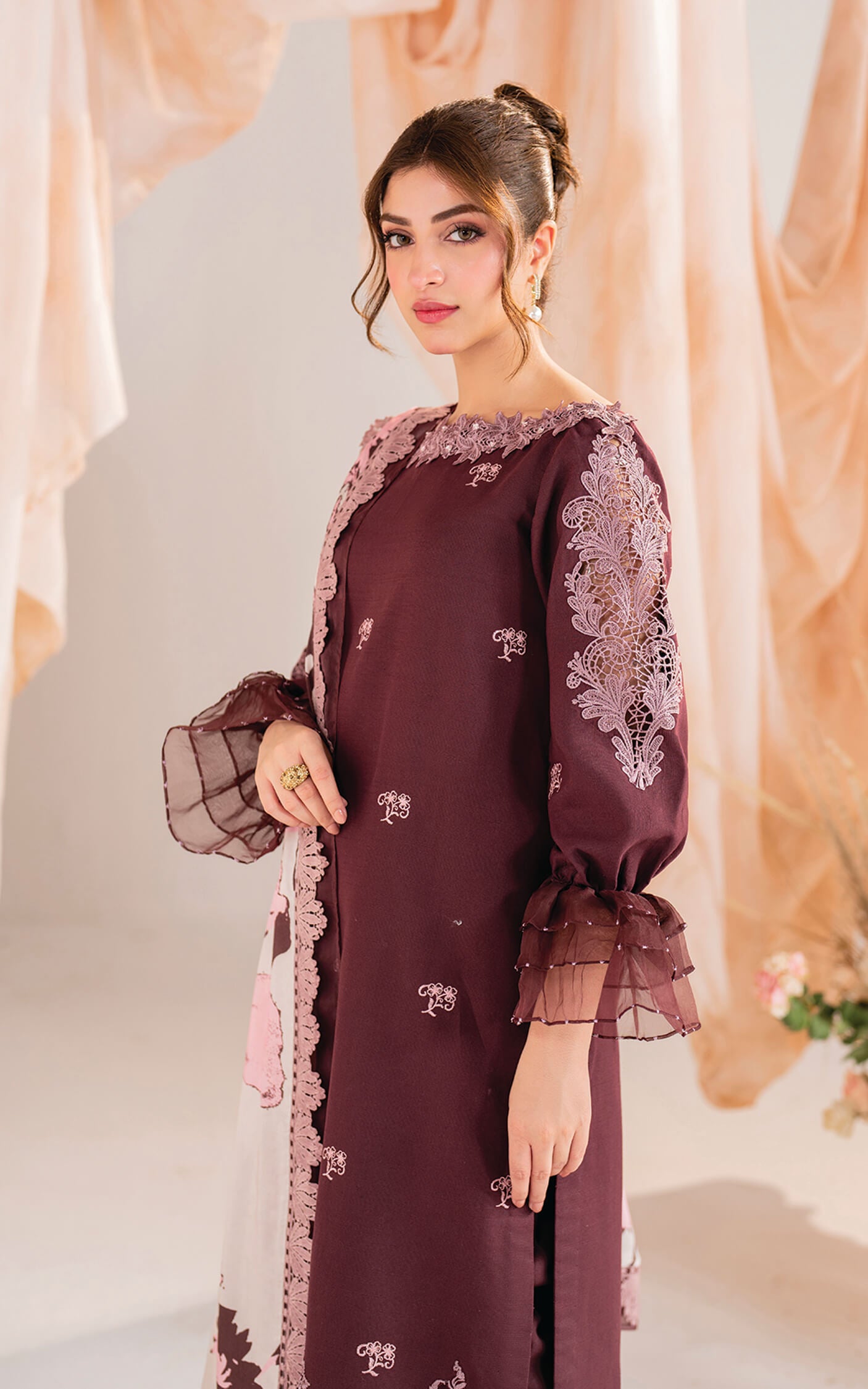 Kinza Hashmi - Elysian floral viscose Shirt, Trouser and Dupatta set | 40% OFF