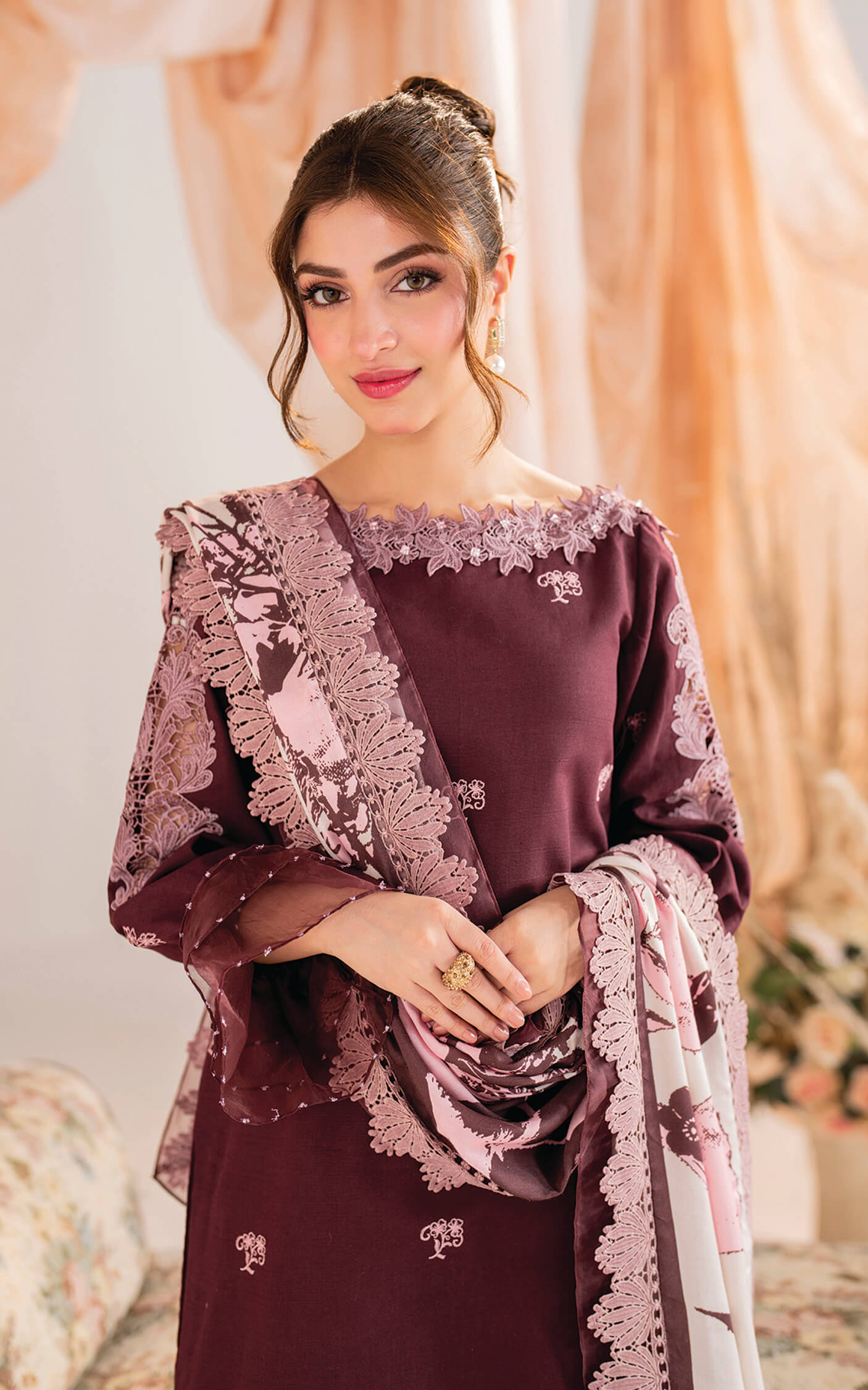 Kinza Hashmi - Elysian floral viscose Shirt, Trouser and Dupatta set | 40% OFF