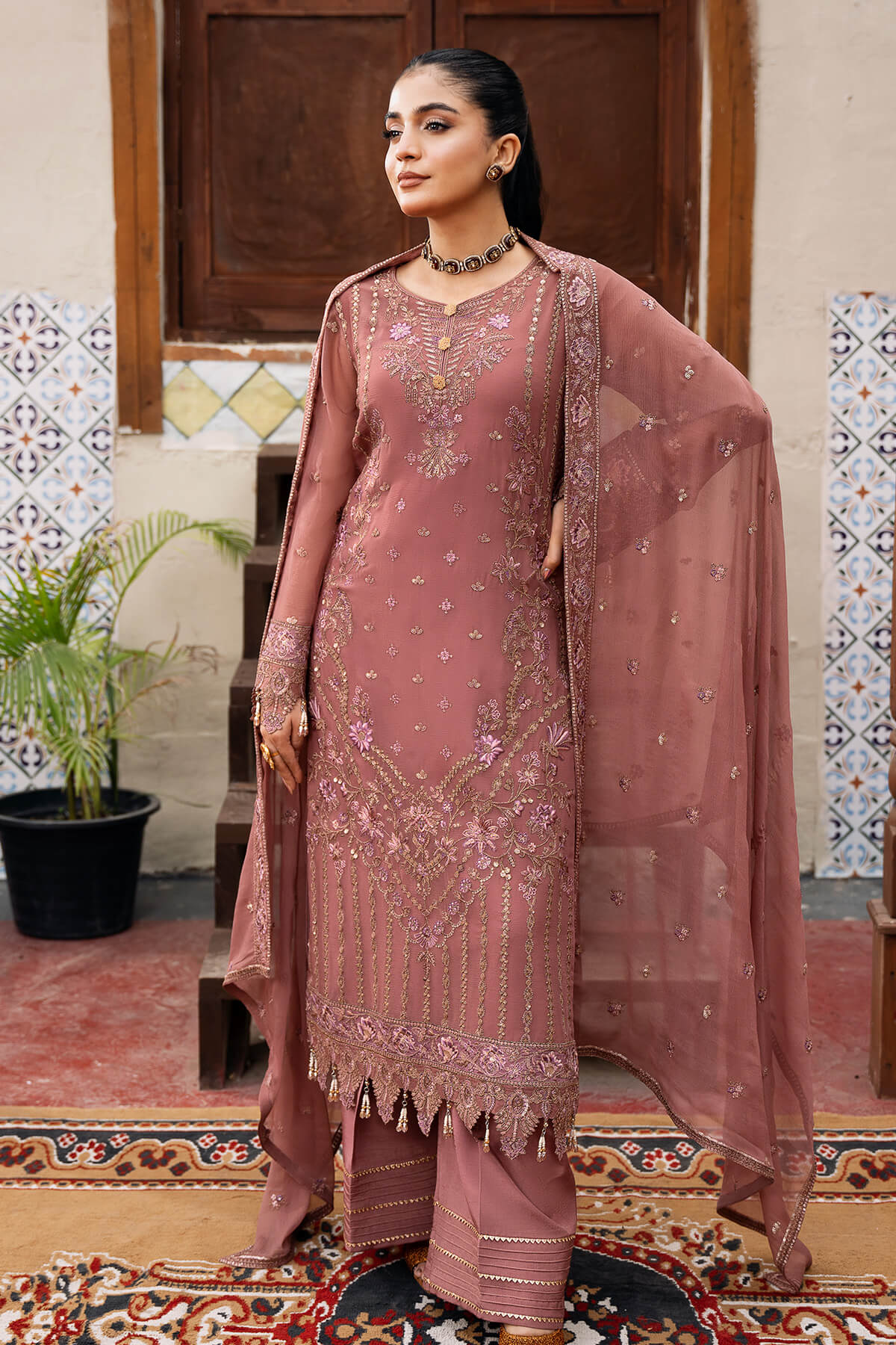 Laiba Khan - Parnoor Long Shirt, Trouser and Dupatta | 50% OFF