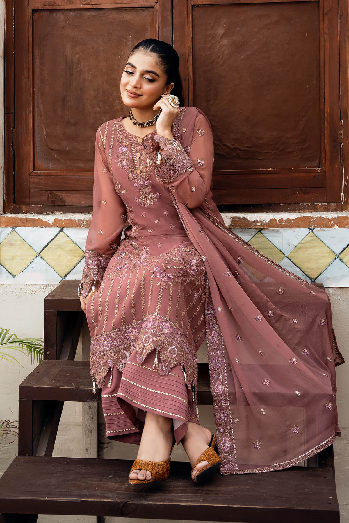 Laiba Khan - Parnoor Long Shirt, Trouser and Dupatta | 50% OFF