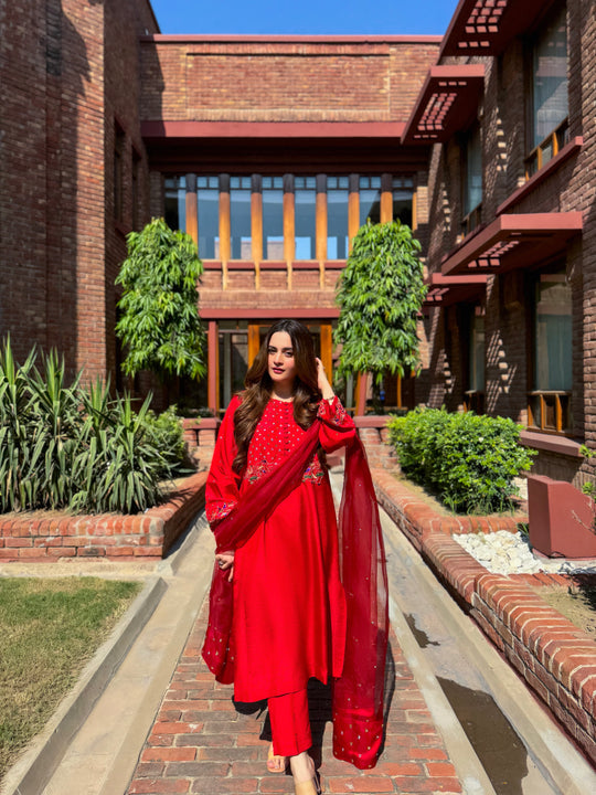 Aiman Khan - Syene Shirt, Trouser and Dupatta set | 50% OFF