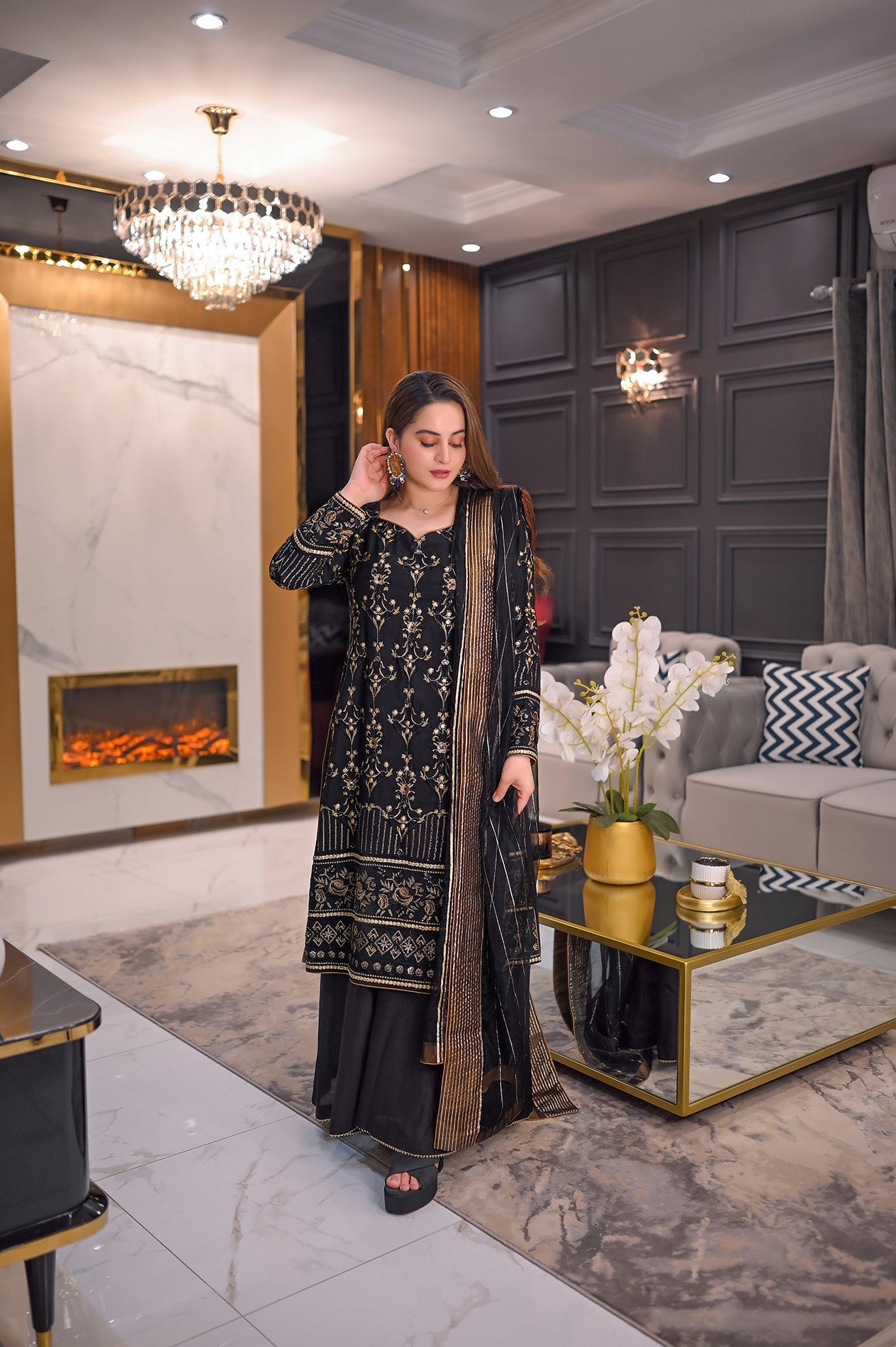 Aiman Khan - Rosset Shirt, Trouser with Dupatta - COD | 40% OFF