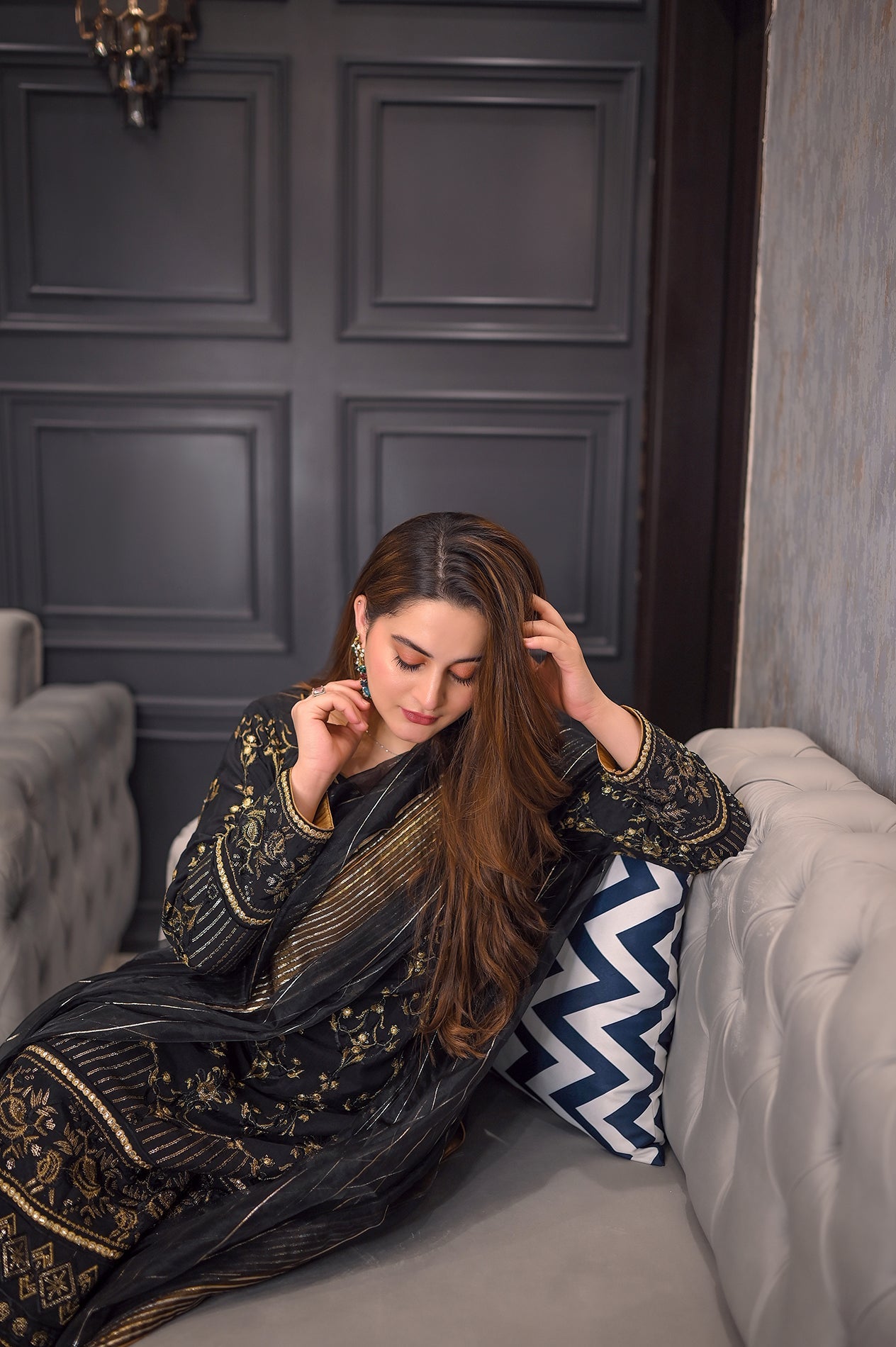 Aiman Khan - Rosset Shirt, Trouser with Dupatta - COD | 40% OFF