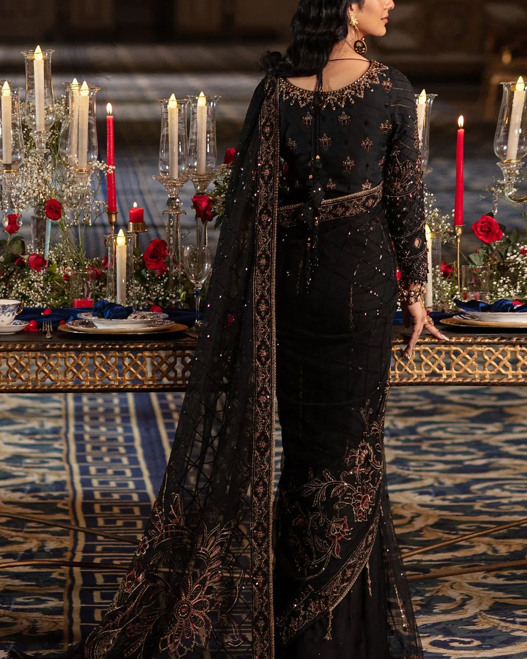 Sarah Khan - HAINOOR Embellished Black Raw Silk Saree | 50% OFF