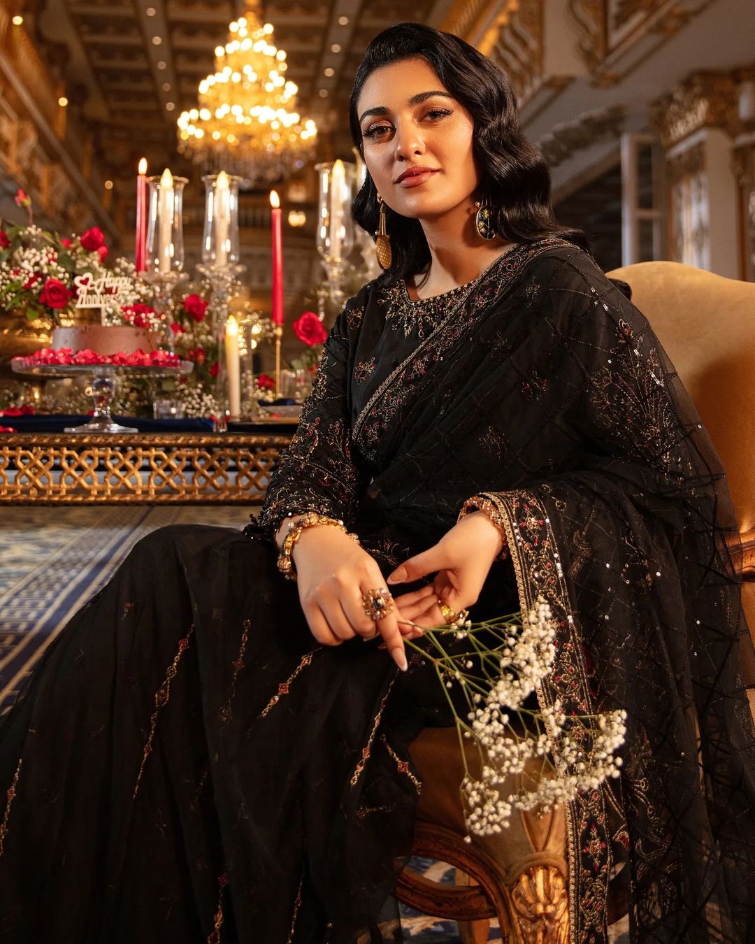 Sarah Khan - HAINOOR Embellished Black Raw Silk Saree | 50% OFF