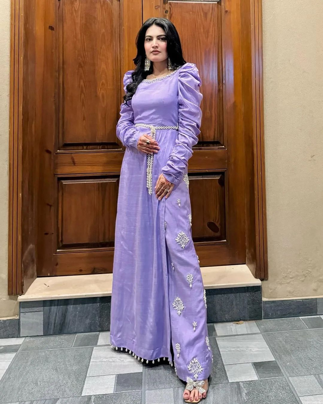 Iqra Kanwal -Embellished Purple Long Top and Trouser | 50% OFF