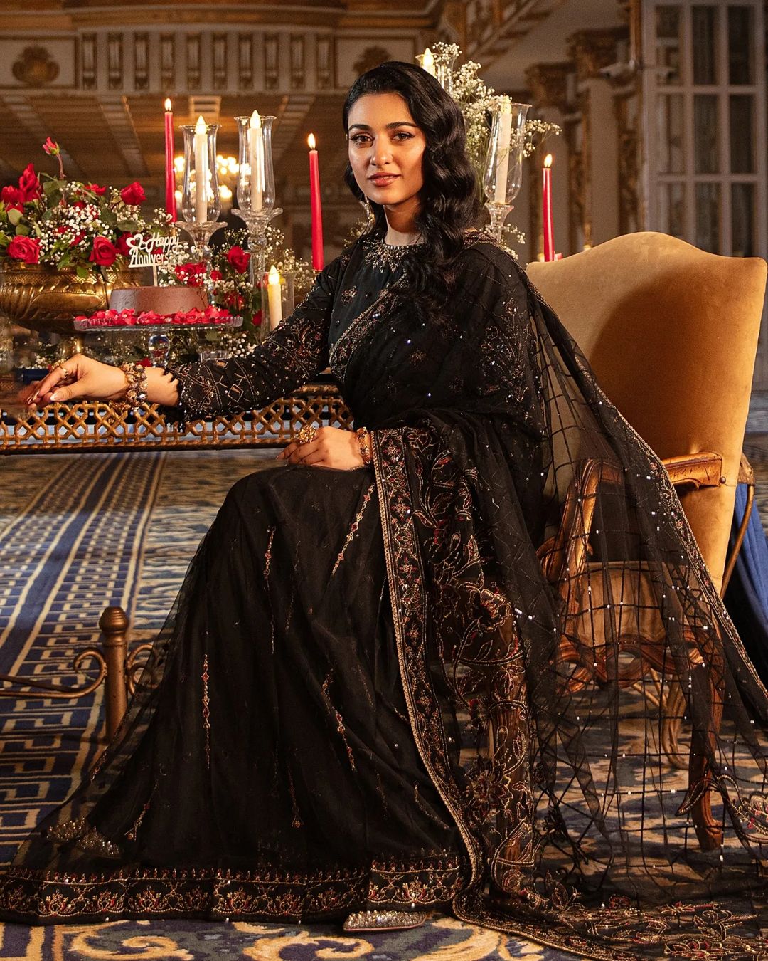 Sarah Khan - HAINOOR Embellished Black Raw Silk Saree | 50% OFF