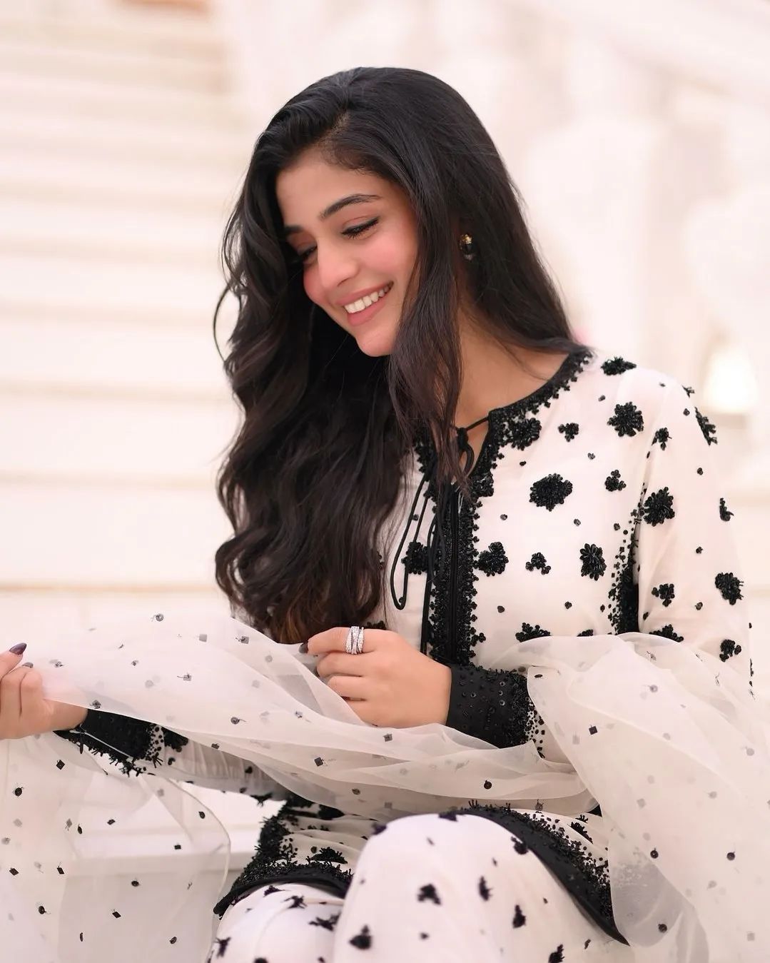 Laiba Khan - Floral Bunches Rawsilk Shirt, Trouser and Dupatta Set | 70% OFF