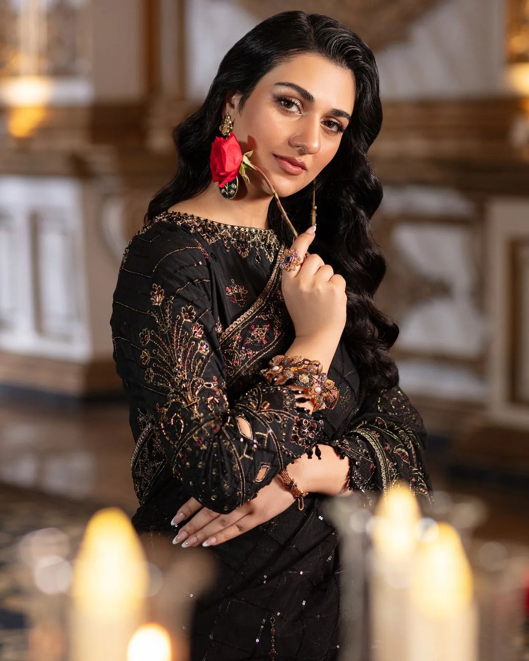 Sarah Khan - HAINOOR Embellished Black Raw Silk Saree | 50% OFF