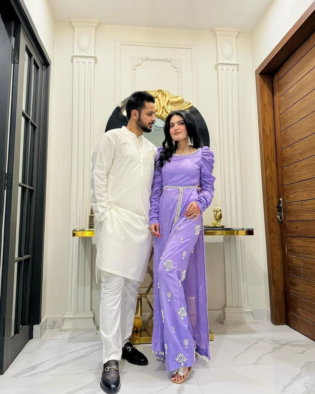 Iqra Kanwal -Embellished Purple Long Top and Trouser | 50% OFF
