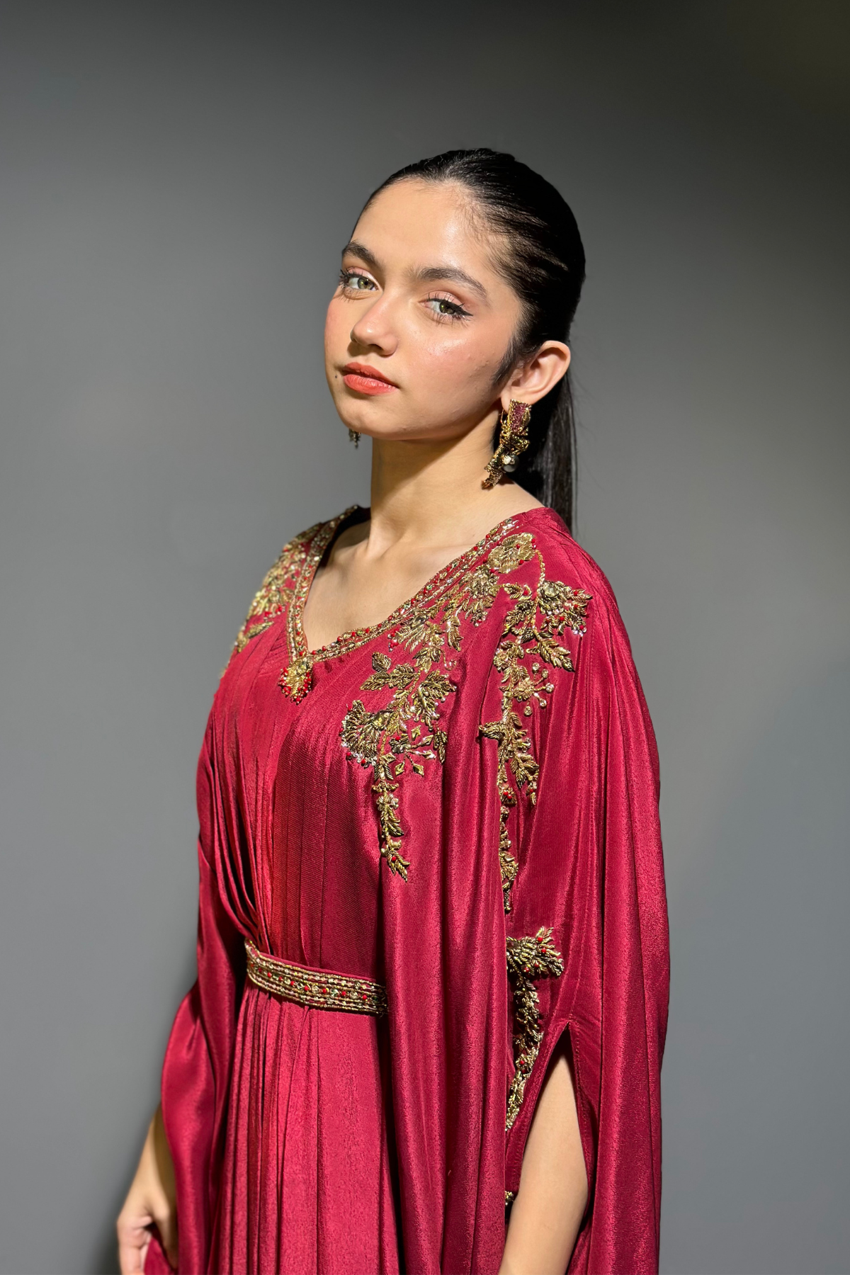 Aina Asif Red Silk Kaftan | COD | Reshmi Shirt | 50% OFF