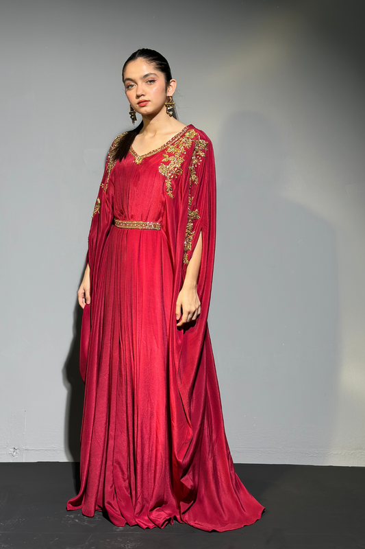 Aina Asif Red Silk Kaftan | COD | Reshmi Shirt | 50% OFF