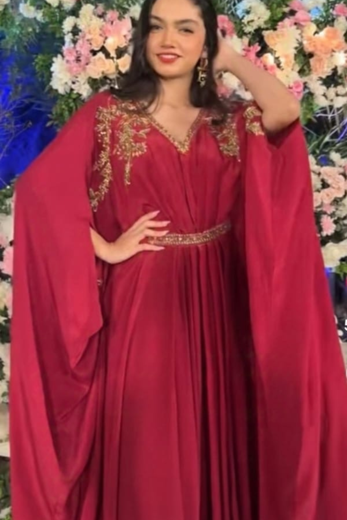 Aina Asif Red Silk Kaftan | COD | Reshmi Shirt | 50% OFF