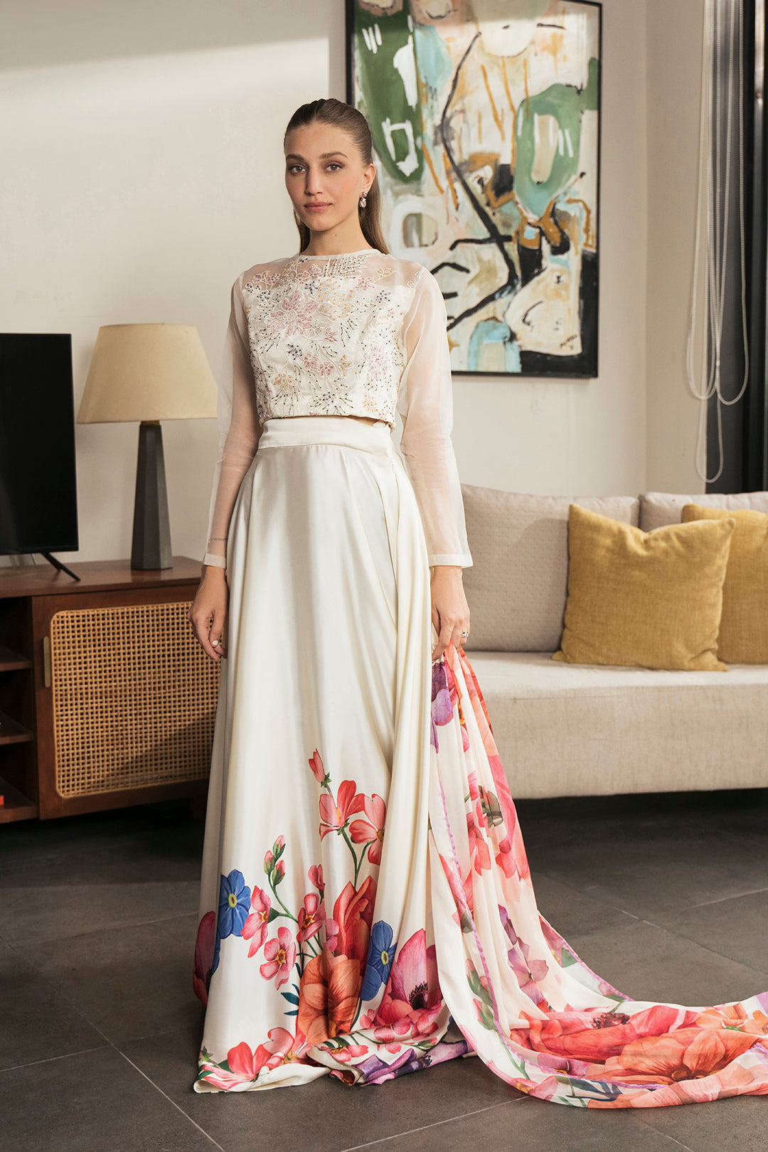 Alaris Crop Top, Skirt & Dupatta Set | 50% OFF