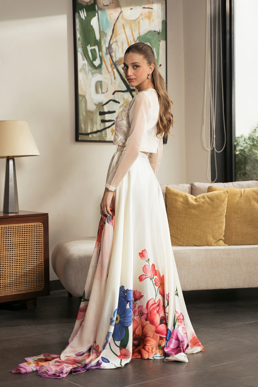 Alaris Crop Top, Skirt & Dupatta Set | 50% OFF