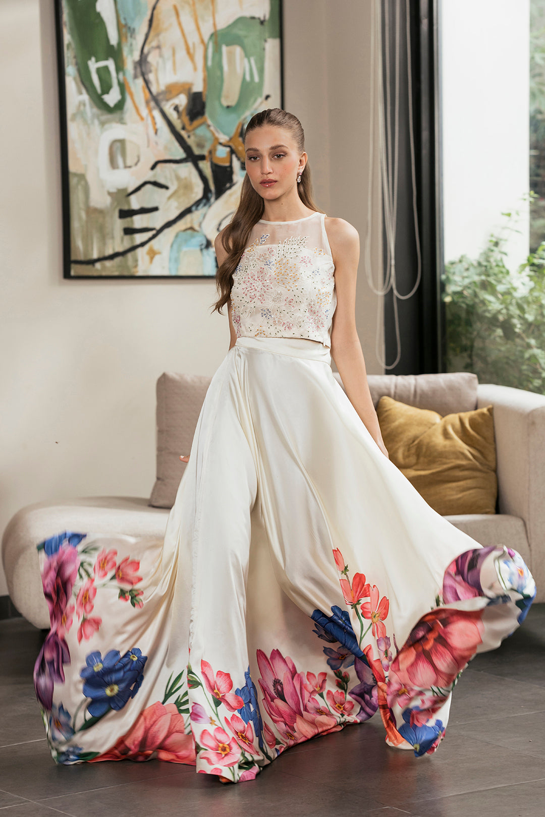 Alaris Crop Top, Skirt & Dupatta Set | 50% OFF