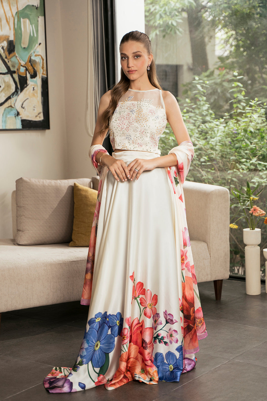 Alaris Crop Top, Skirt & Dupatta Set | 50% OFF