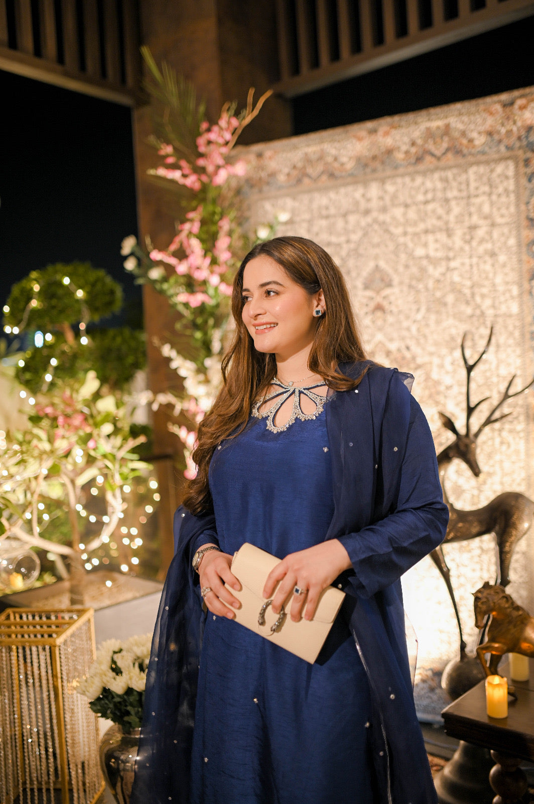 Aiman Khan - Embellished blue shirt, Trouser with Dupatta - COD | 30% OFF