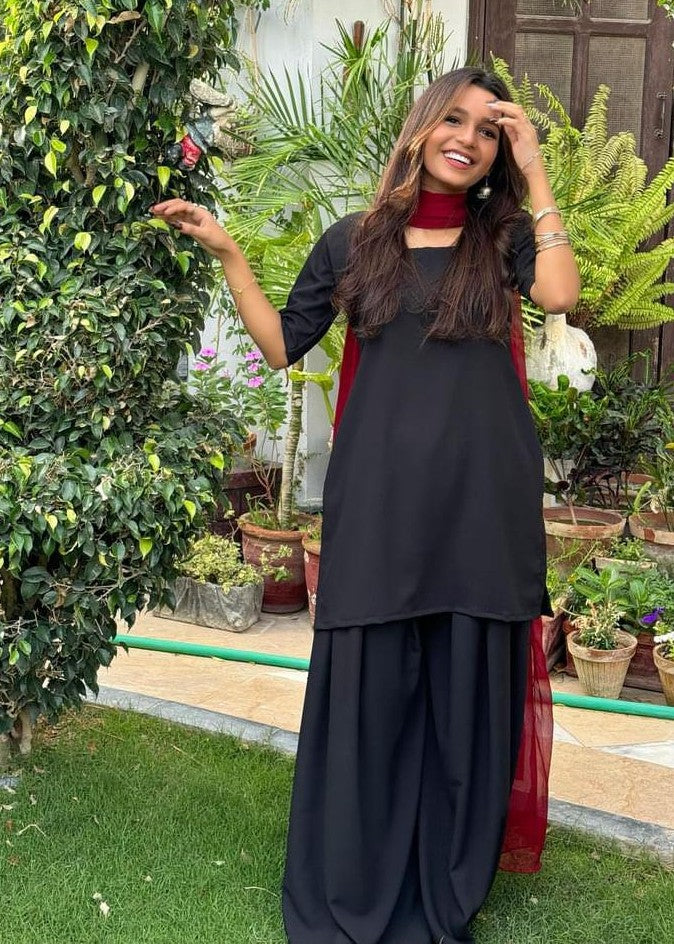 Emaan Khan - Black shirt, Trouser and Dupatta - C0D | 30% OFF