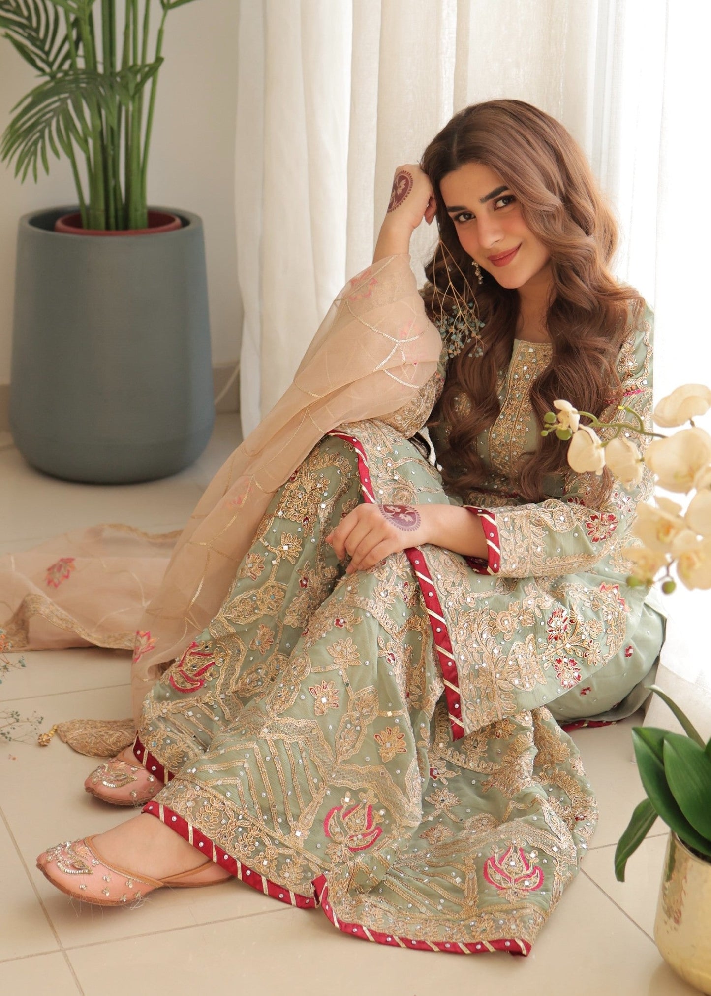 Kubra Khan - Pastel Shirt, Ghagra and Dupatta - COD | 50% OFF