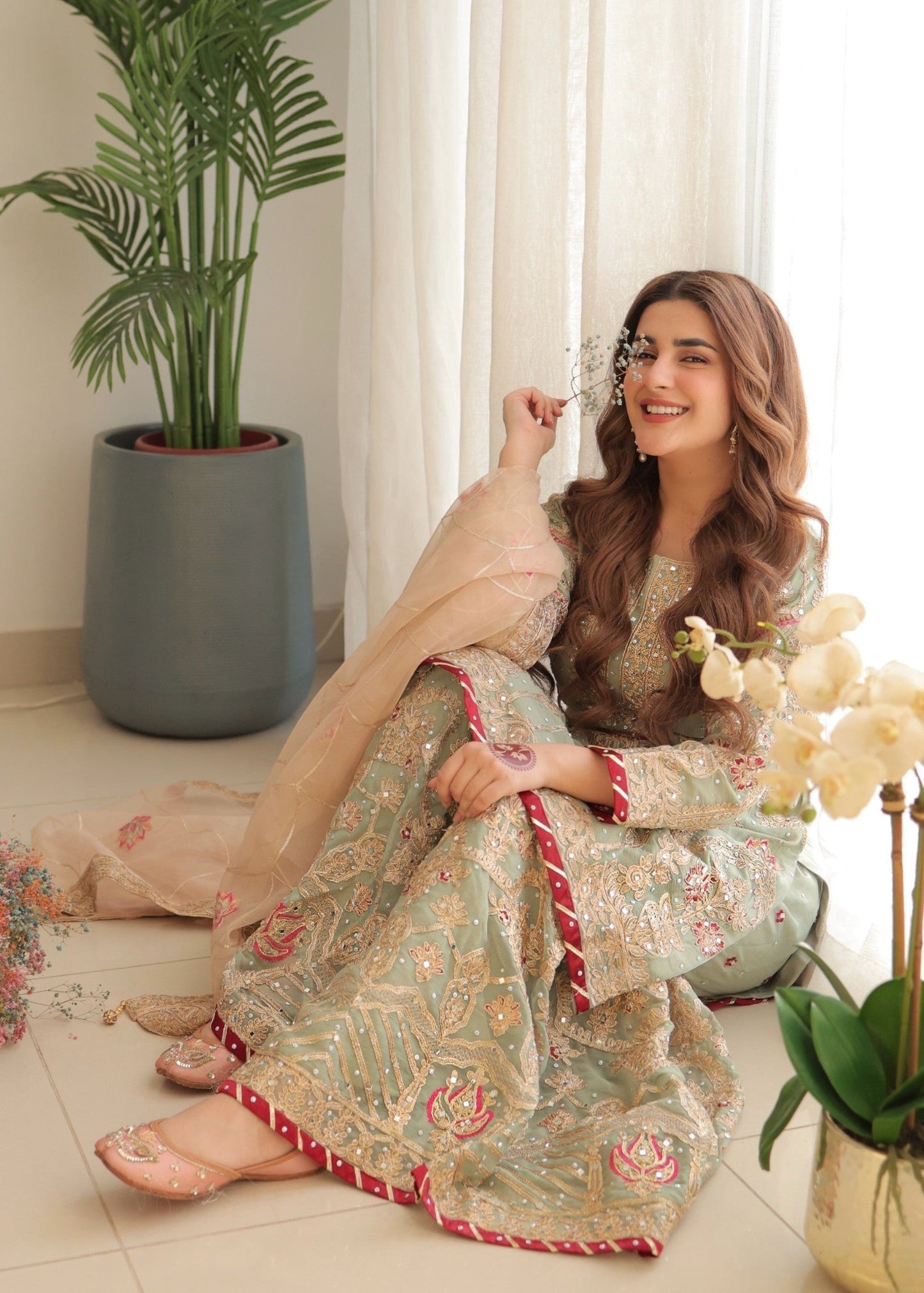 Kubra Khan - Pastel Shirt, Ghagra and Dupatta - COD | 50% OFF