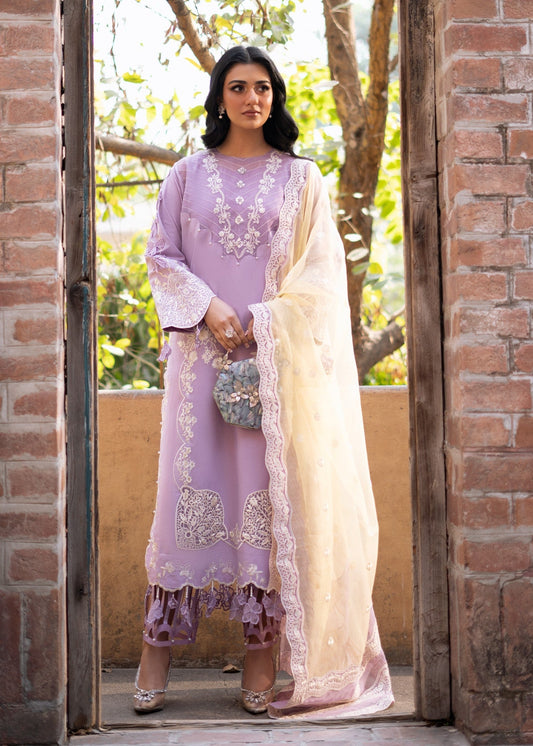 Sarah Khan - Embroidered Lilac Shirt,Trouser and Dupatta - COD | 50% OFF