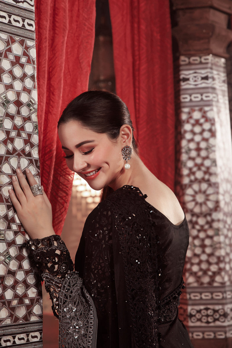 Hania Aamir - Black Embroidered Saree | Stitched | 30% OFF | Cash On Delivery