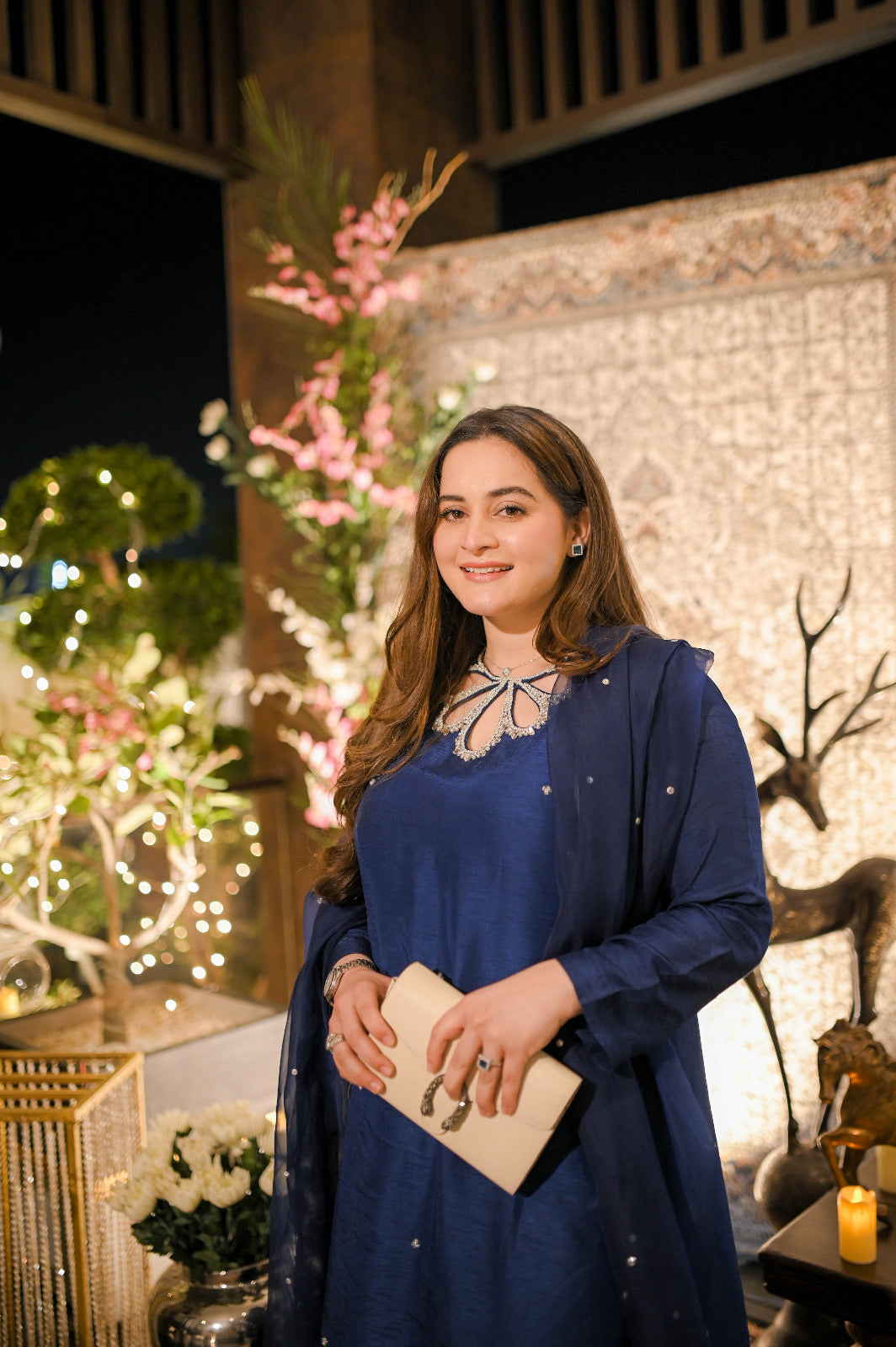 Aiman Khan - Embellished blue shirt, Trouser with Dupatta - COD | 30% OFF