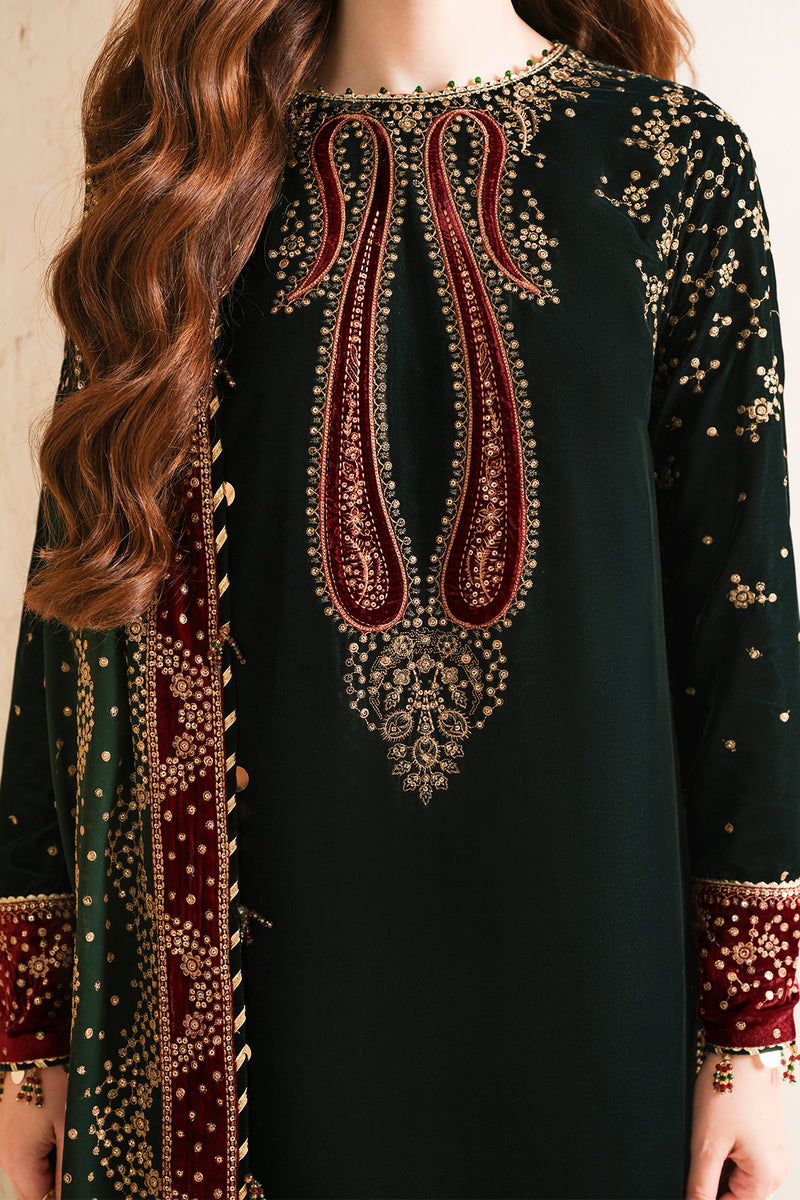 Sana Javed - Embroidered Velvet Shirt, Trouser and Dupatta set - COD | 50% OFF