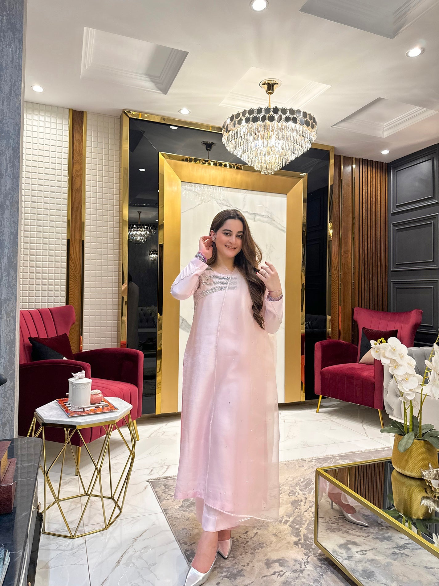 Aiman Khan - Lavish Shirt,Trouser with Dupatta | 50% OFF | Reshmi Shirt - COD