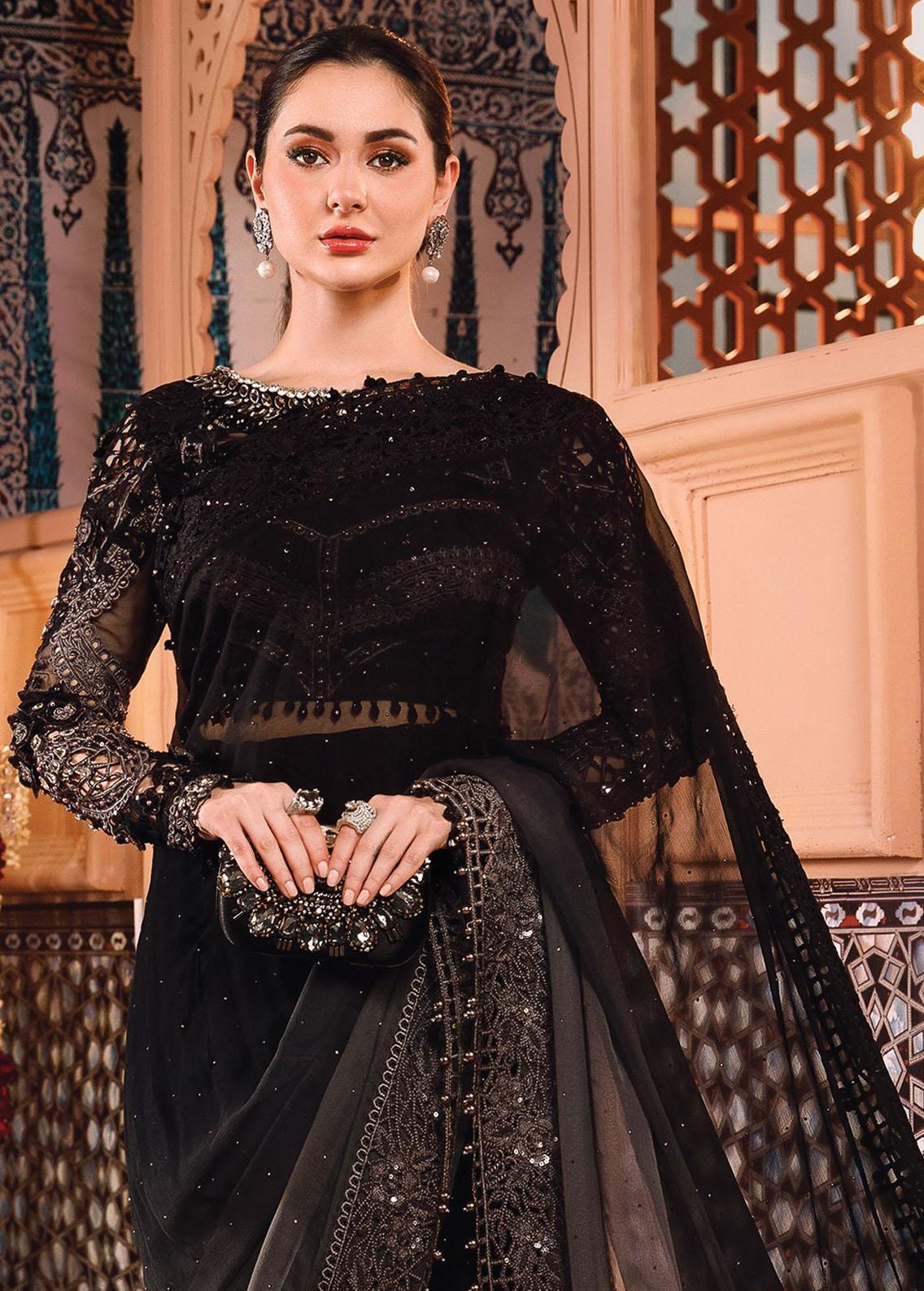 Hania Aamir - Black Embroidered Saree | Stitched | 30% OFF | Cash On Delivery