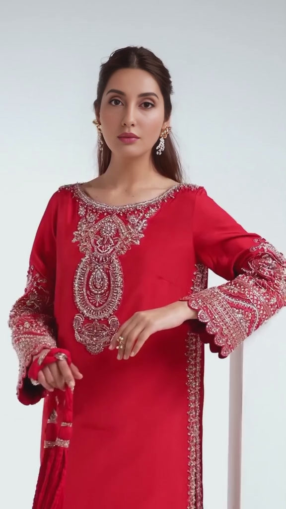 open lace back dress Nora Fatehi ROSE RED DRESS