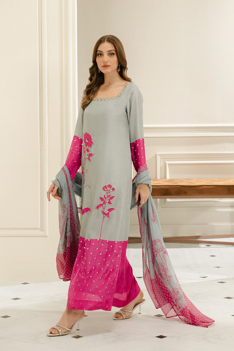 Alishba Abbasi - Cya Shirt, Trouser with Dupatta - COD | 40% OFF