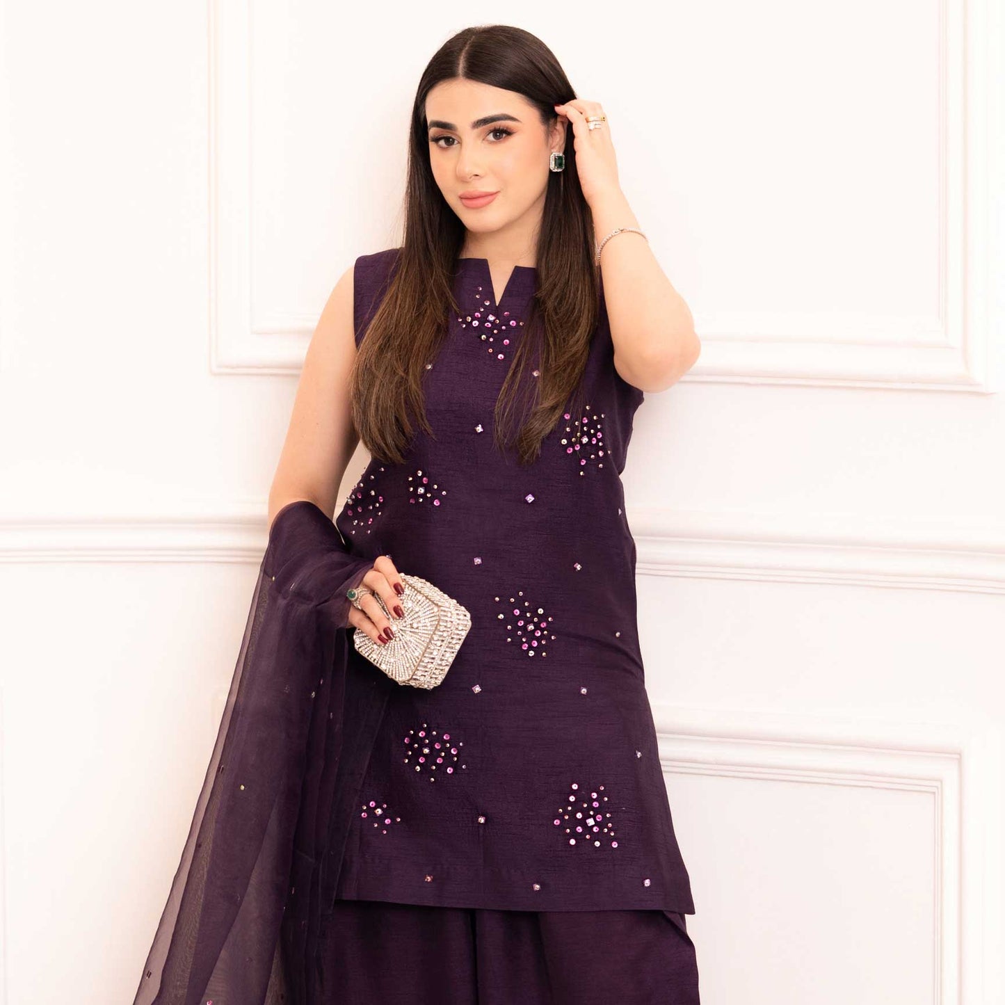 Embellished Marjanda Shirt, Farshi Shalwar with Dupatta - COD | 50% OFF