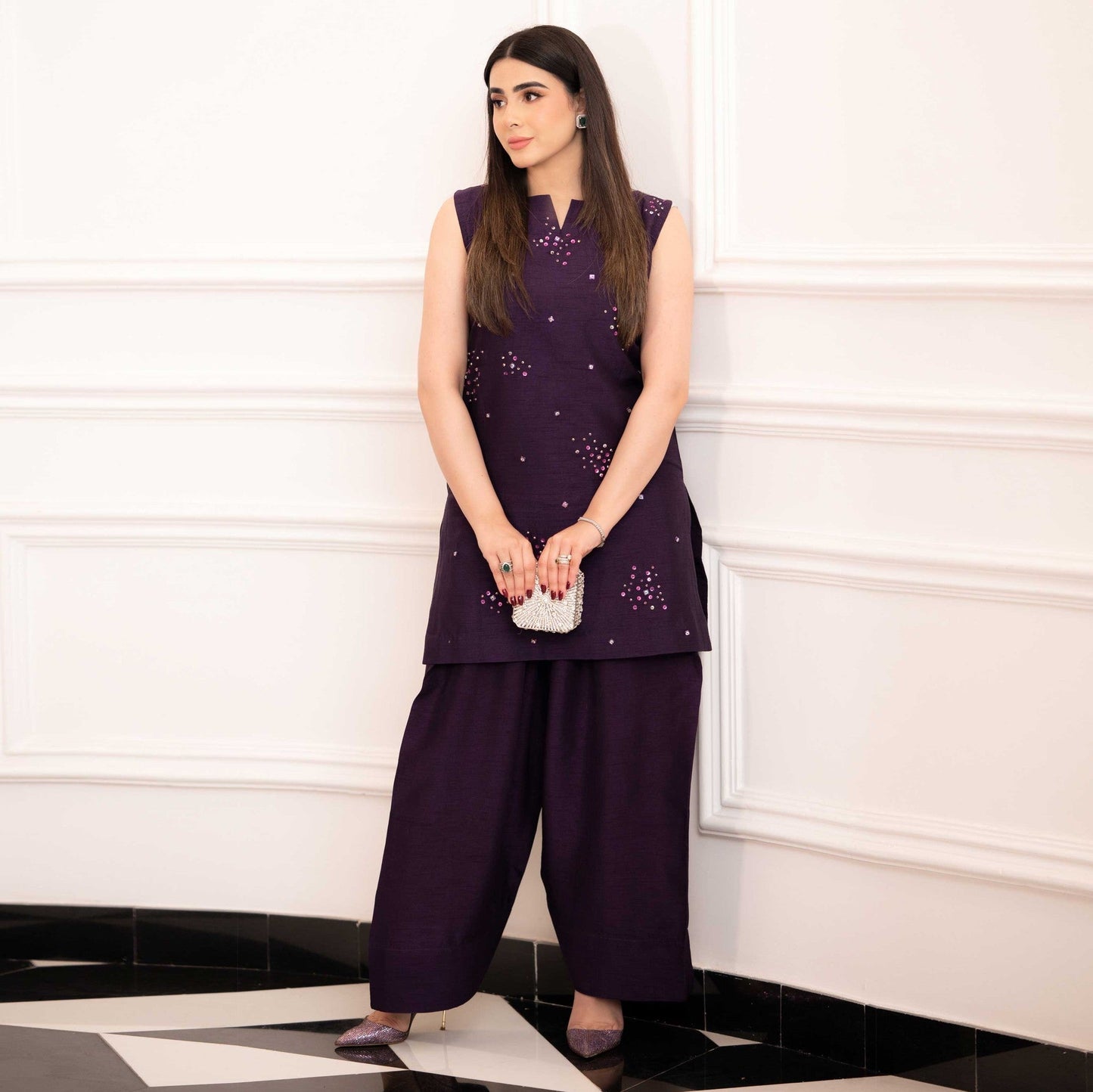 Embellished Marjanda Shirt, Farshi Shalwar with Dupatta - COD | 50% OFF