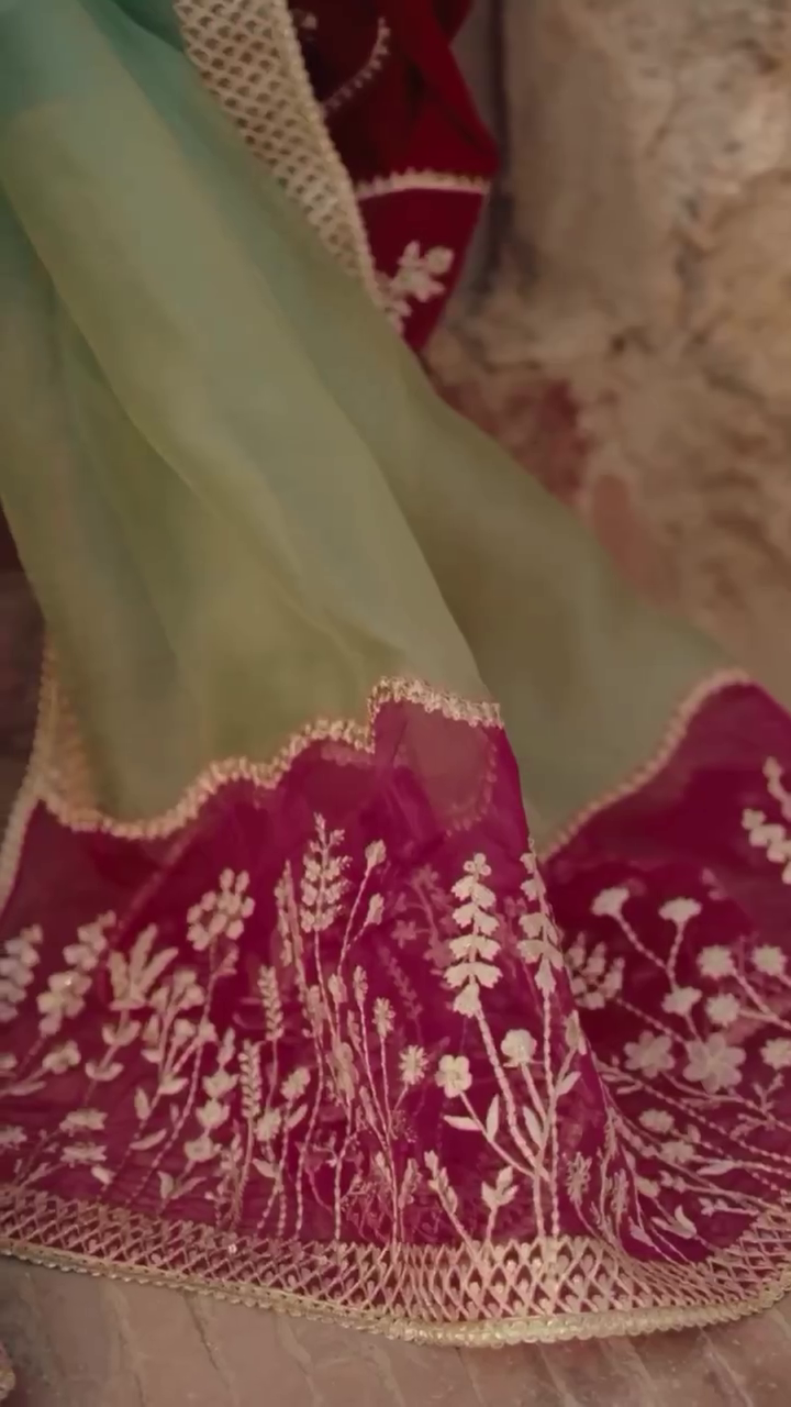 Maya Ali - Floral Maroon Shirt, Garara and Dupatta set | 60% OFF