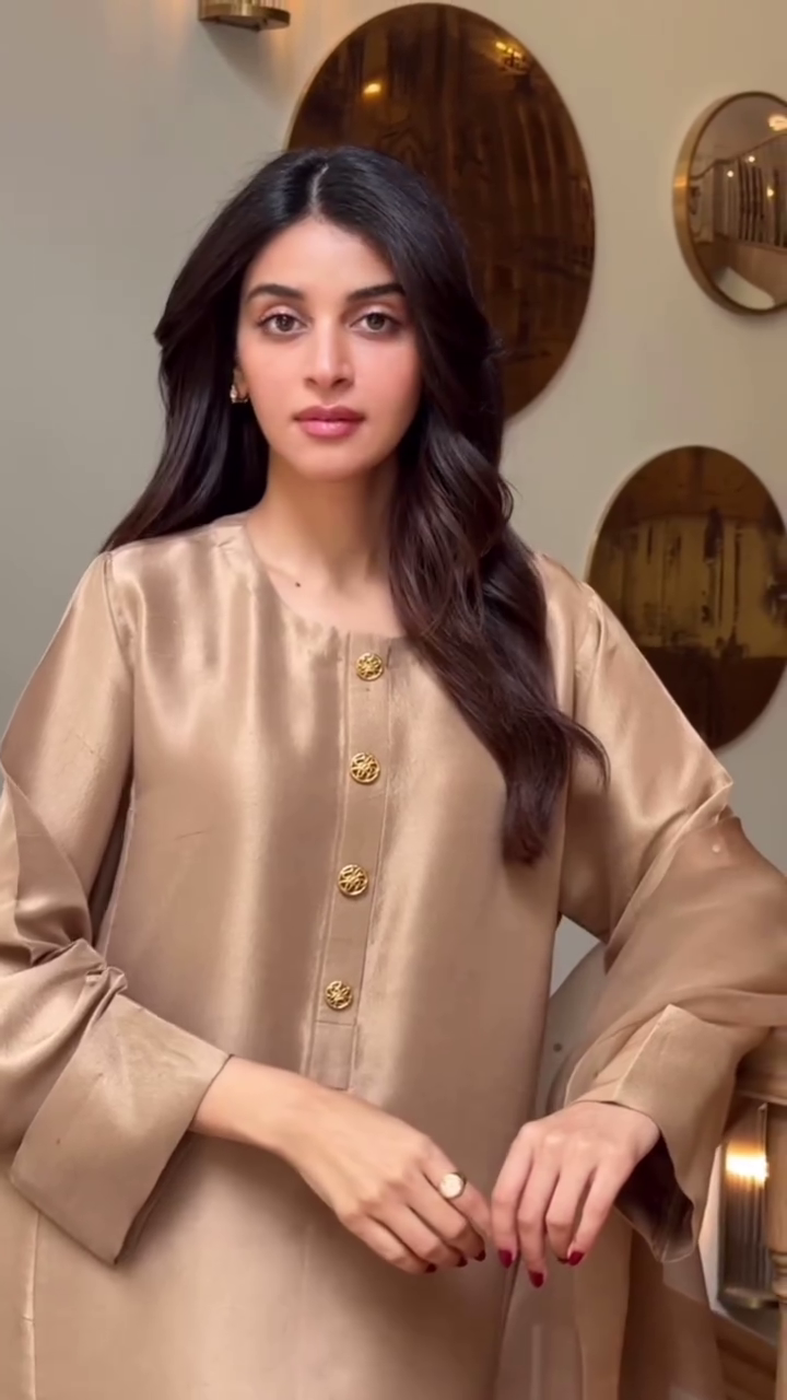 Anmol Baloch Beige Silk Shirt, Trouser with Dupatta | 50% OFF | Reshmi Shirt - COD
