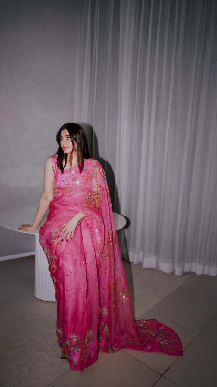 Durefishan Saleem - Pink Blush Embellished Organza Saree | COD | 60% OFF