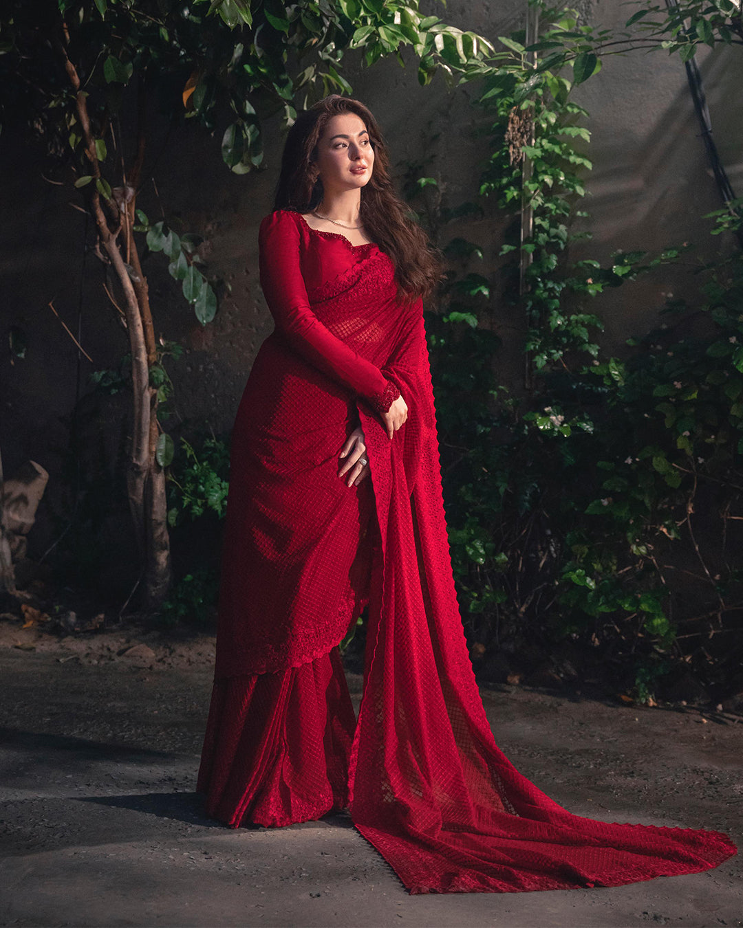 Hania Aamir - Evia Red Saree | 70% OFF | Cash On Delivery