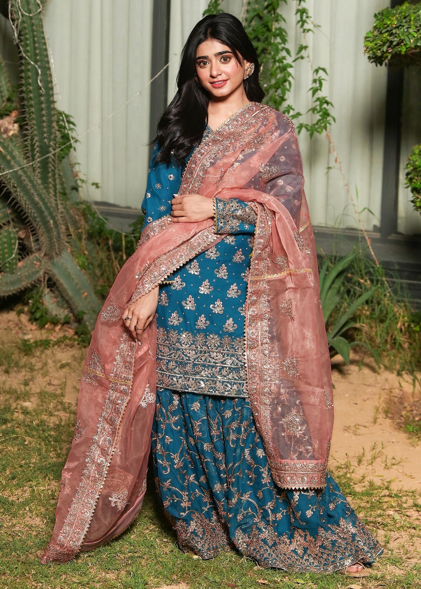 Areeqa Haq - Rine Shirt, Gharara and Dupatta - COD | 50% OFF