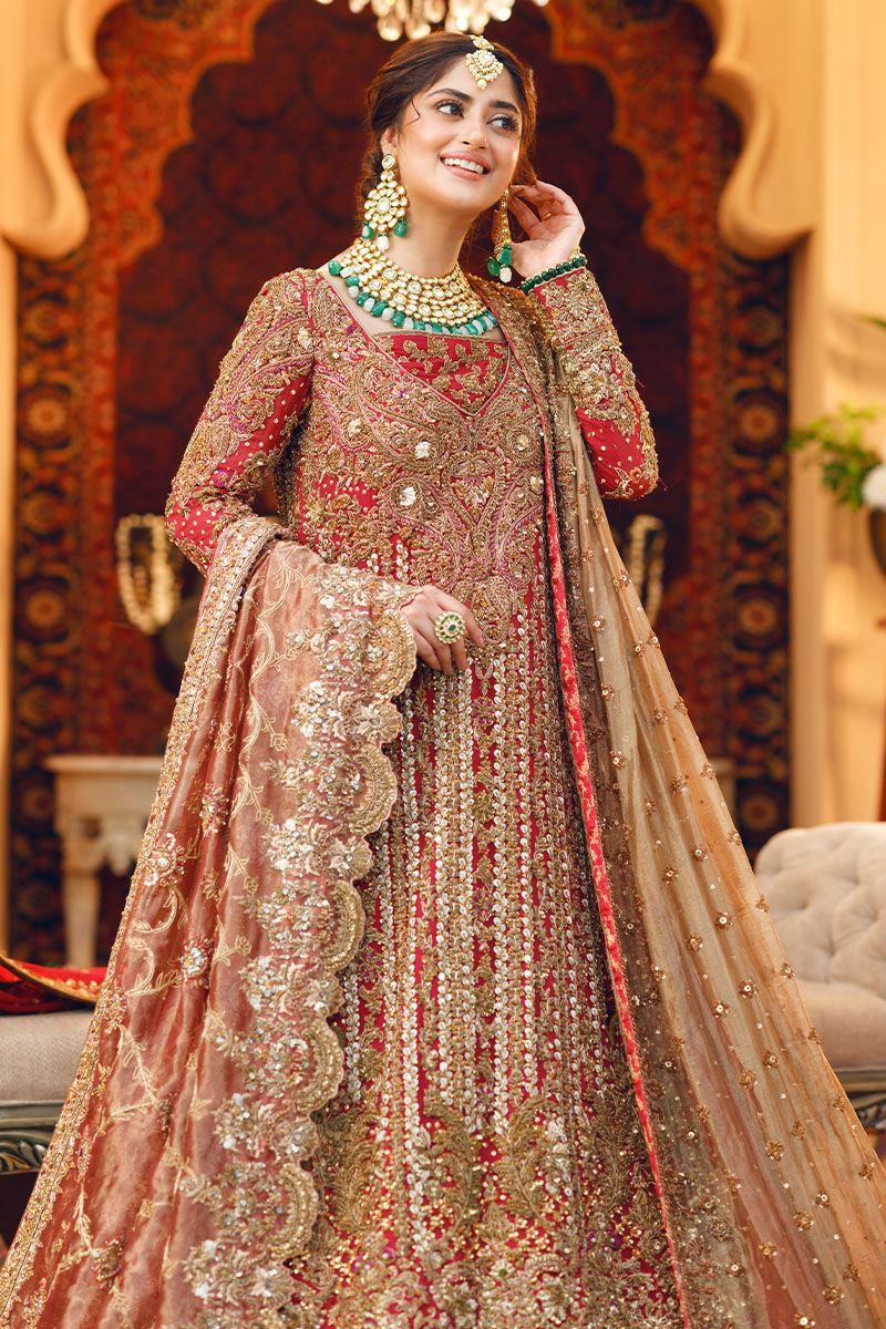 Sajal Ali Classical Red Bridal Dress | 70% OFF