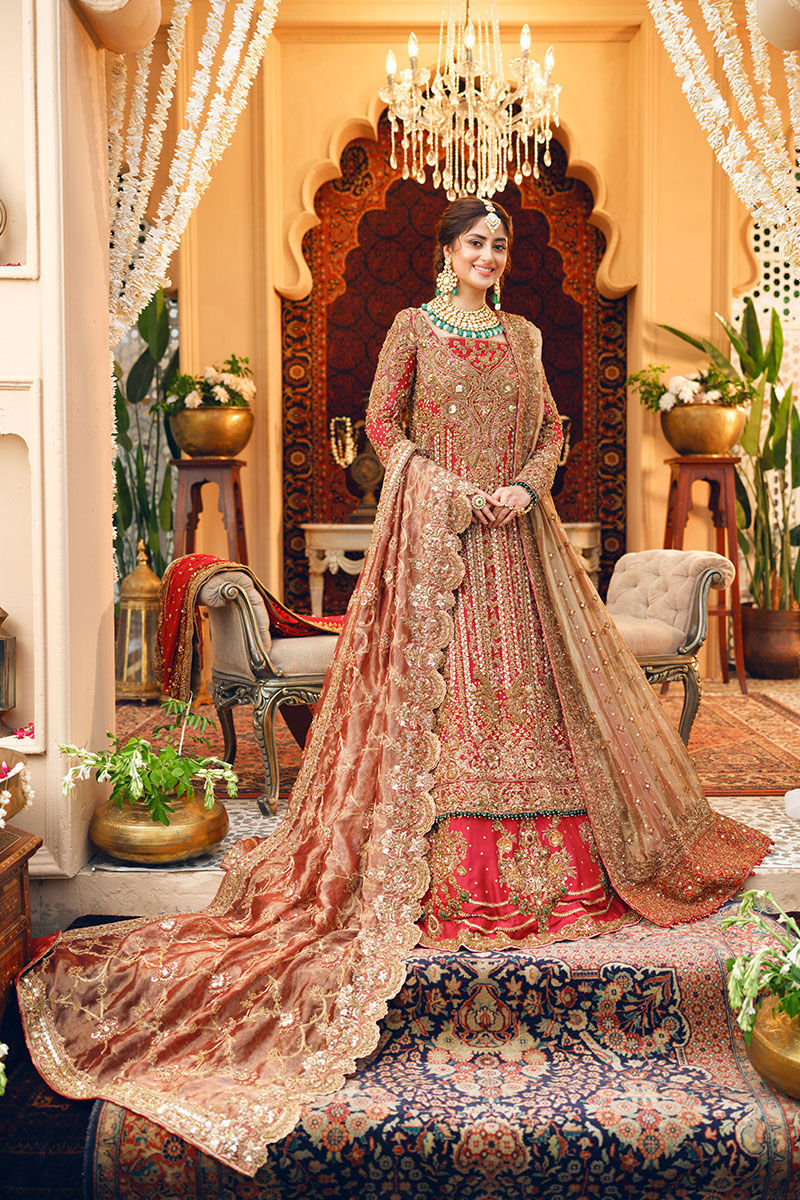 Sajal Ali Classical Red Bridal Dress | 70% OFF