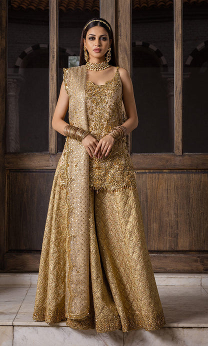 Anmol Baloch - Embellished Golden Ghagra Shirt 3pc | 70% OFF