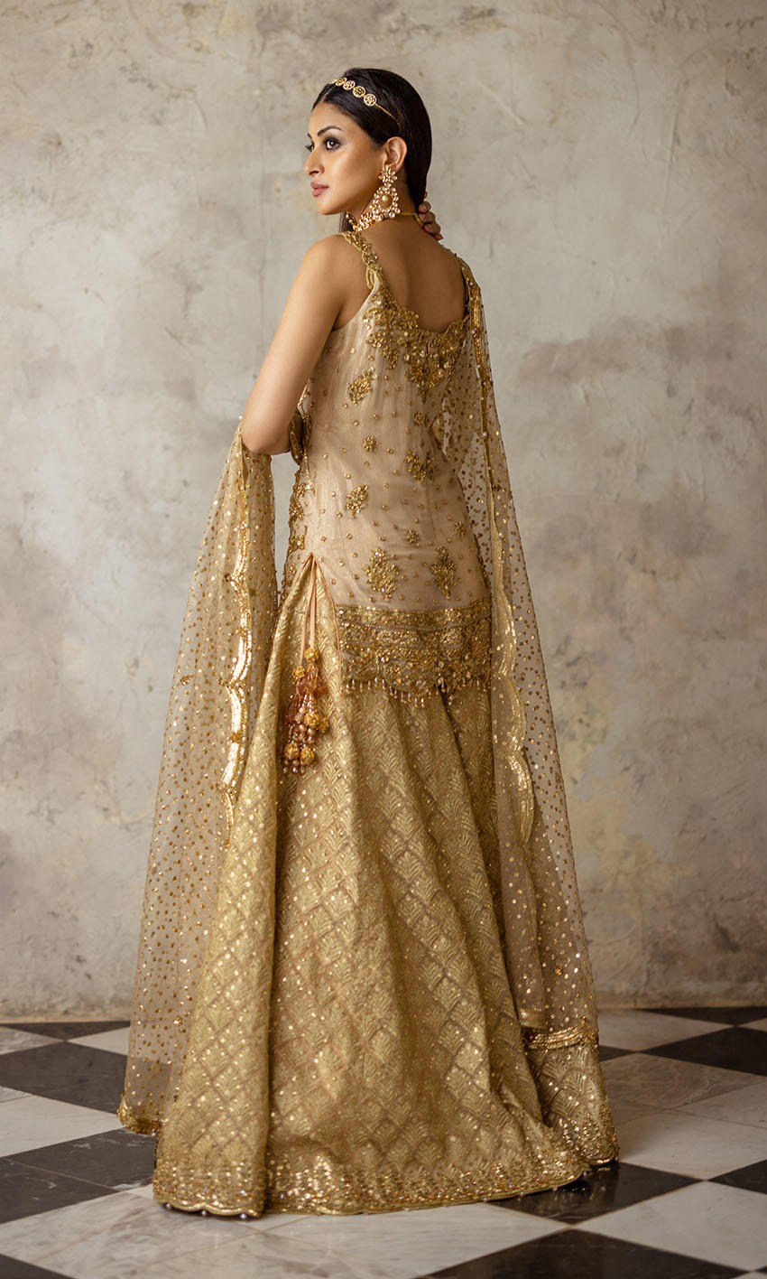 Anmol Baloch - Embellished Golden Ghagra Shirt 3pc | 70% OFF