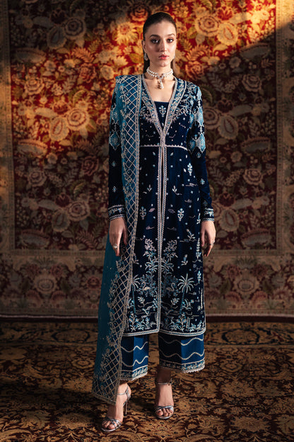 Alishba Abbasi - Liyana Velvet Long Shirt, Trouser with Dupatta | 40% OFF