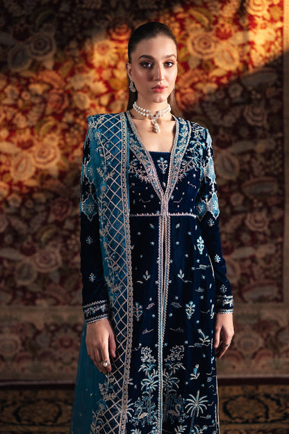 Alishba Abbasi - Liyana Velvet Long Shirt, Trouser with Dupatta | 40% OFF