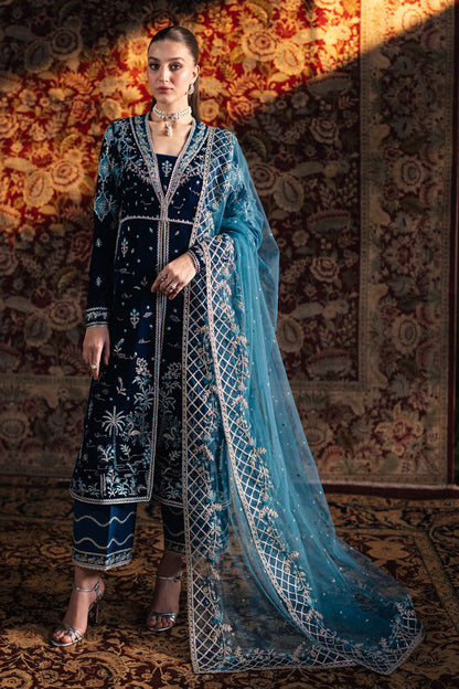 Alishba Abbasi - Liyana Velvet Long Shirt, Trouser with Dupatta | 40% OFF