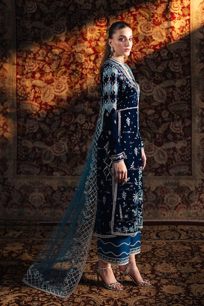 Alishba Abbasi - Liyana Velvet Long Shirt, Trouser with Dupatta | 40% OFF