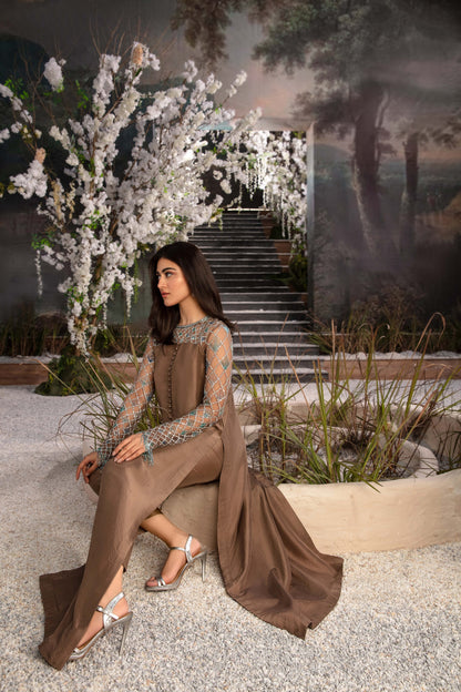 Hina Afridi - EMBELLISHED LONG BROWN OUTFIT  | 70% OFF