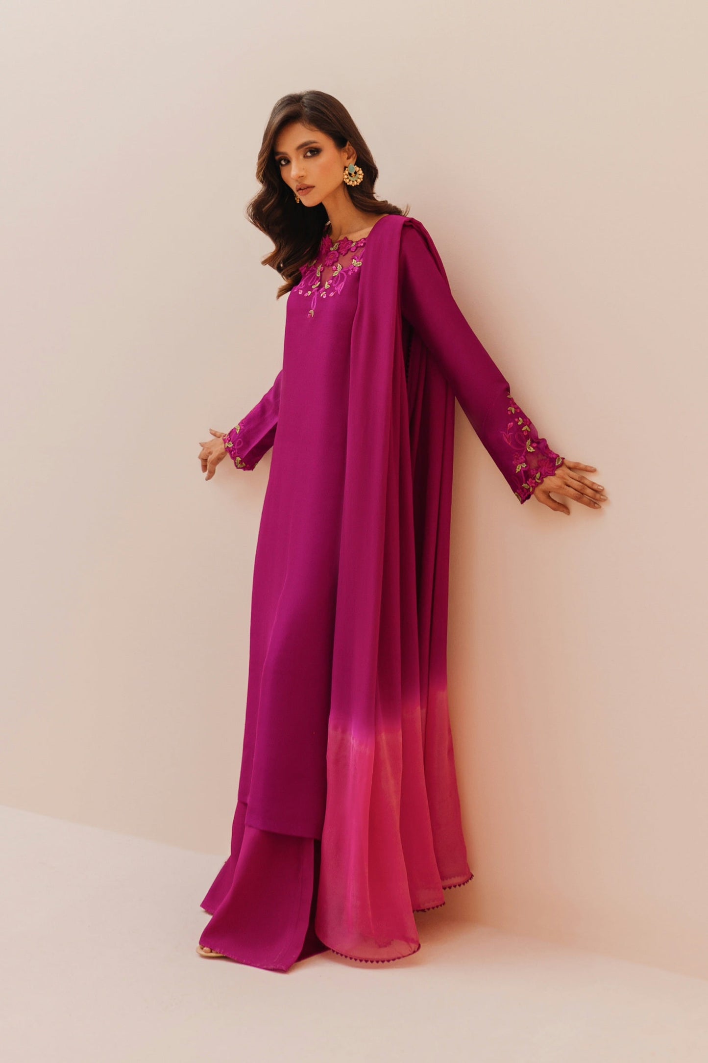 Saboor Ali - Embellished Chic long Shirt, Trouser with Dupatta | 55% OFF